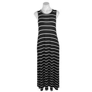 Reborn J Black Striped Crew Neck Sleeveless Knit Maxi Stretch Casual Dress Sz S